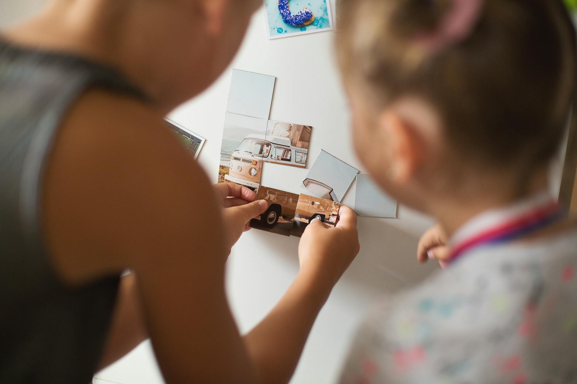 kids playing with photo magnets