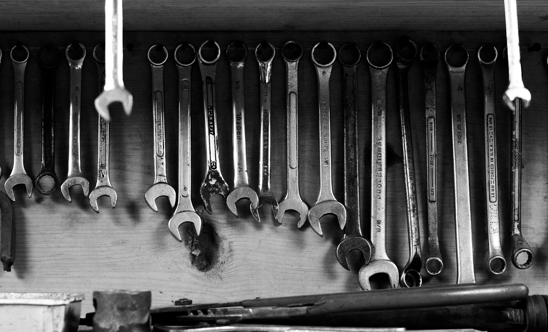 set of wrenches in garage