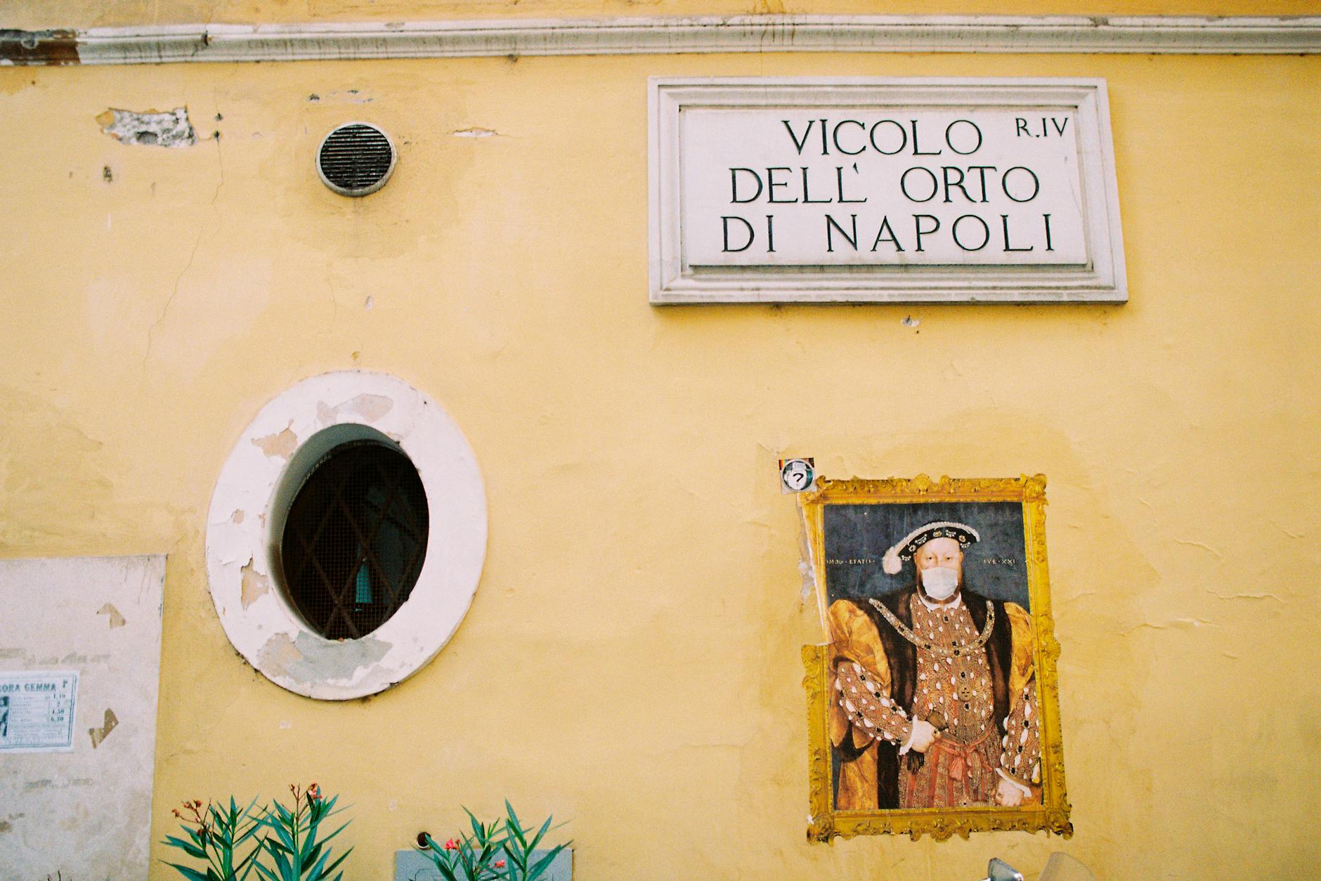 Vicolo Del Orto Di Napoli Sign on Building in Rome