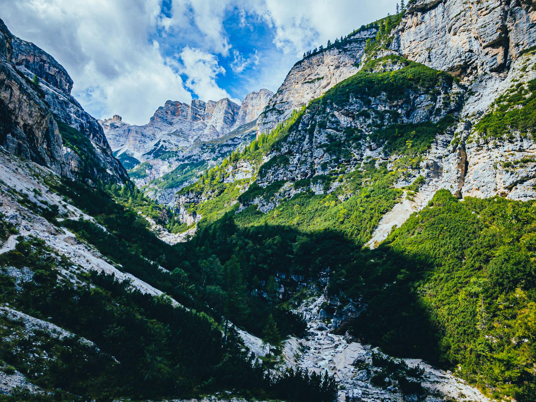 Green Val travenanzes valley in Dolomites.