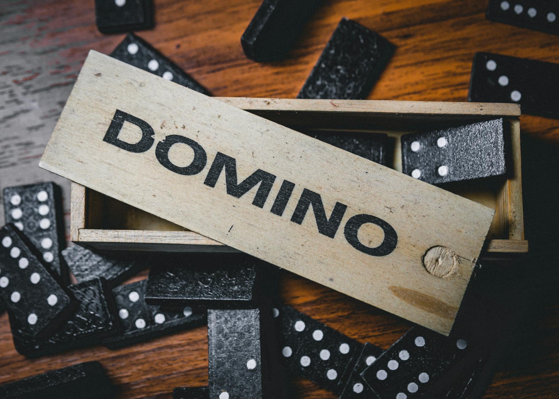Set of domino on wooden table